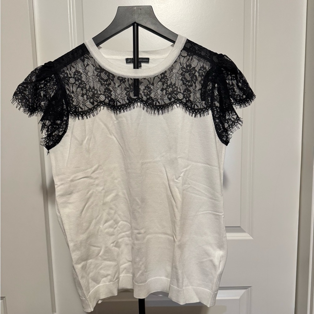 Adrianna Papell Sweater Lace Yoke and Sleeves